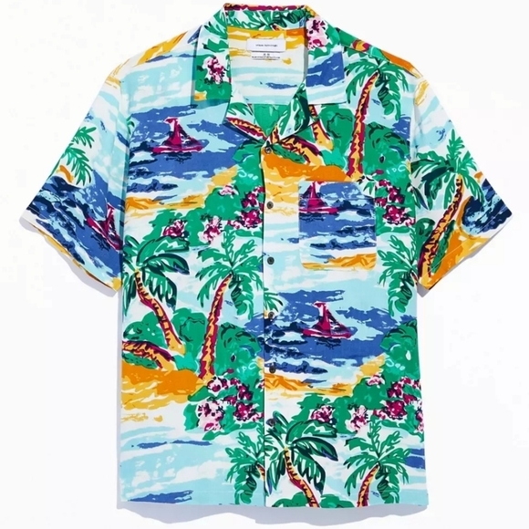 Urban outfitters Painted Paradise Rayon Short Sleeve Button-Down Shirt - Picture 16 of 16
